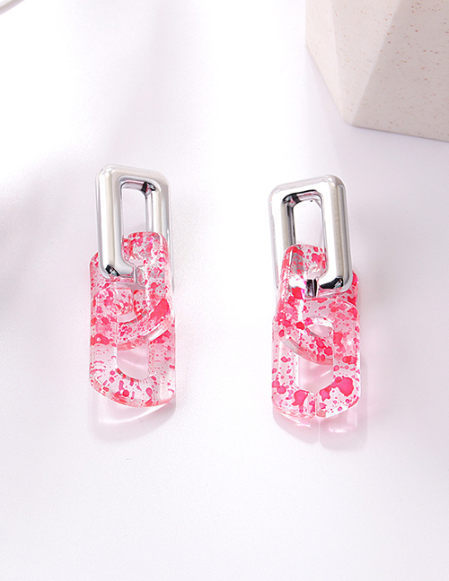 Fashion Red Acrylic Square Chain Stud Earrings