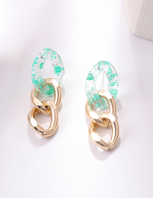 Fashion Green Speckled Panel Chain Stud Earrings