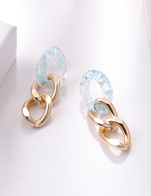 Fashion Light Blue Speckled Panel Chain Stud Earrings
