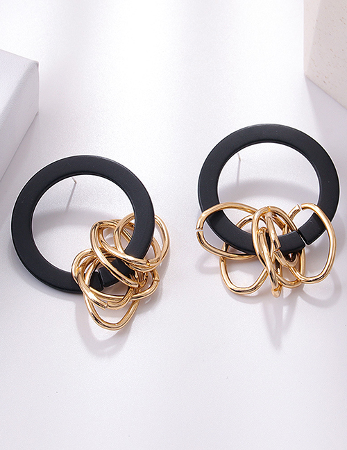 Fashion Black Metal Geometric Hoop Stud Earrings