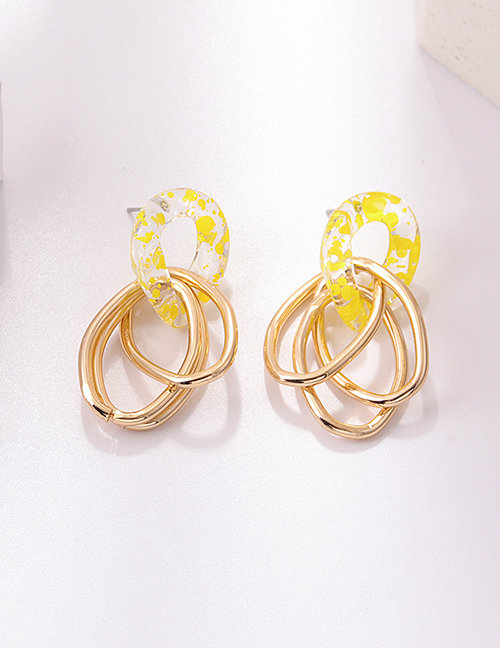 Fashion Yellow Metal Speckled Panel Hoop Stud Earrings