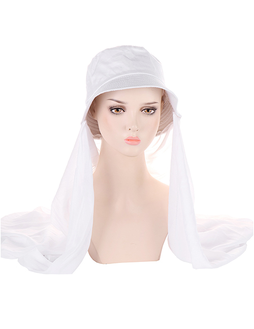 Fashion White Polyester Chiffon Scarf Bucket Hat
