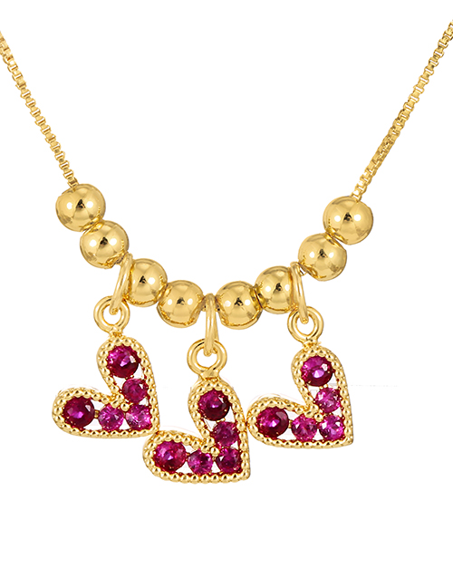 Fashion Rose Red Brass And Zirconium Beads And Diamonds Heart Necklace