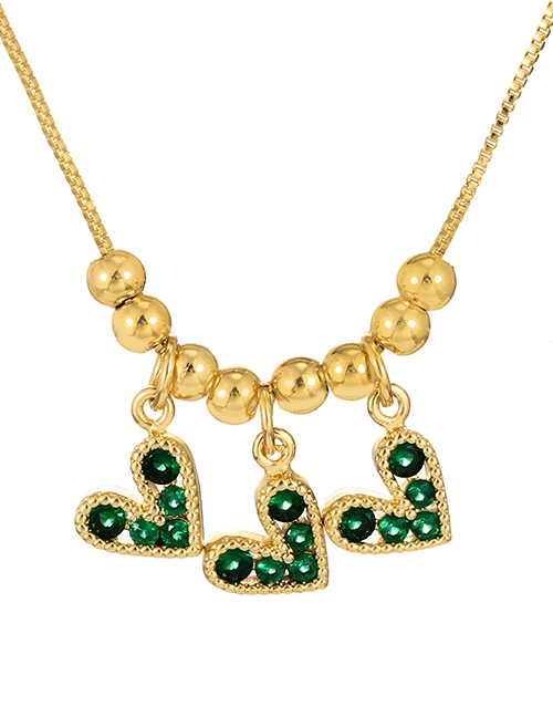 Fashion Green Brass And Zirconium Beads And Diamonds Heart Necklace