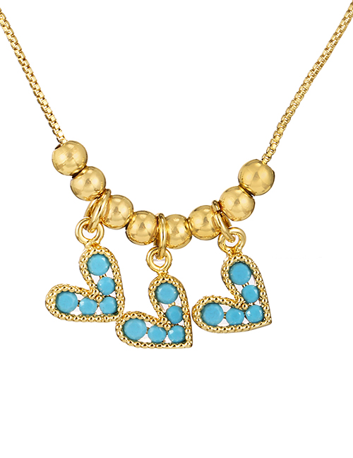 Fashion Blue Brass And Zirconium Beads And Diamonds Heart Necklace
