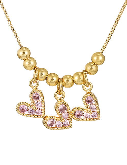 Fashion Pink Brass And Zirconium Beads And Diamonds Heart Necklace