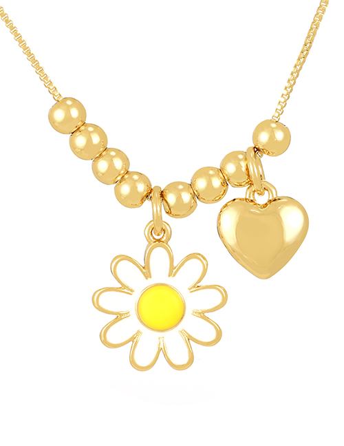 Fashion White Bronze Beaded Beaded Oil Flower Love Necklace