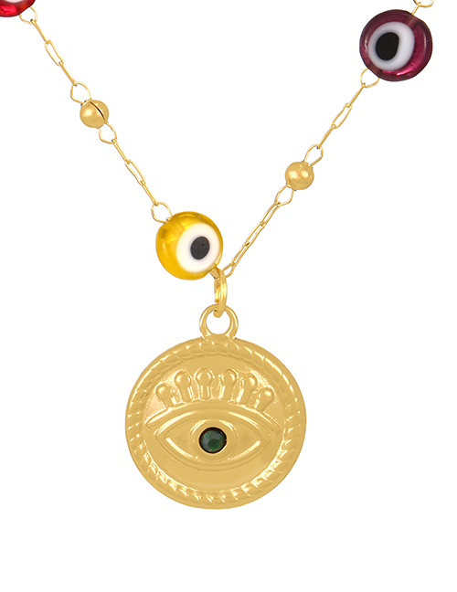 Fashion Round Titanium Steel Glass Eye Medal Necklace