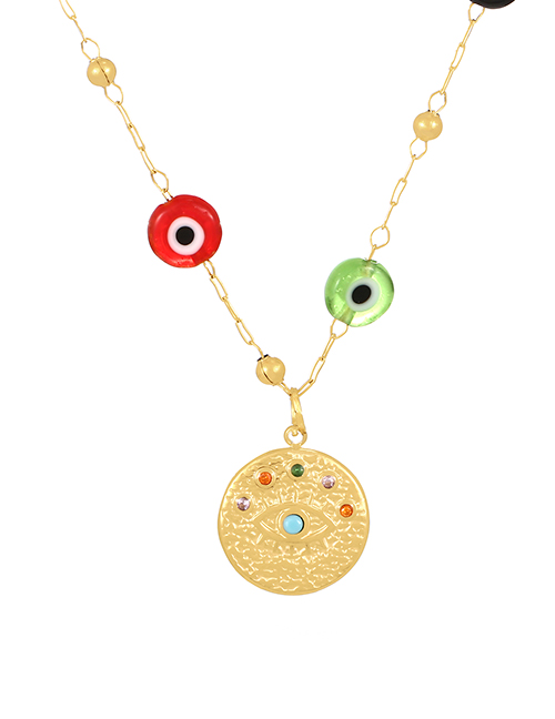 Fashion Color Titanium Steel Glass Eye Medal Necklace