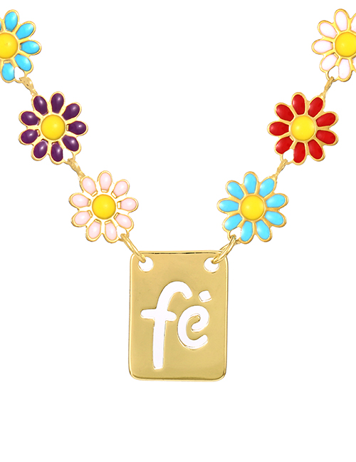 Fashion Letter Titanium Steel Inlaid Zirconium Oil Drop Flower Letter Tag Necklace