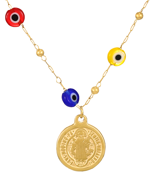 Fashion Gold Resin Glass Eyes Pure Titanium Steel Medal Necklace