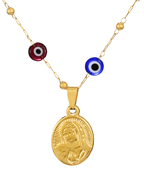 Fashion Gold-3 Resin Glass Eyes Pure Titanium Steel Medal Necklace