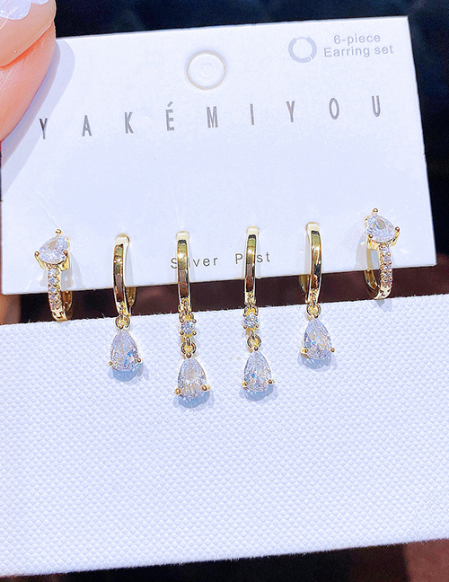 Fashion Gold Brass Drop Zirconia Earrings Set