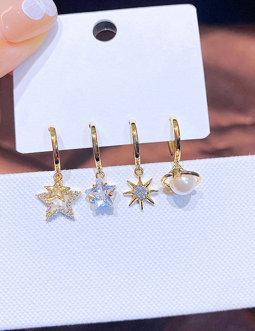 Fashion Gold Bronze Zirconium Planet Star Earring Set