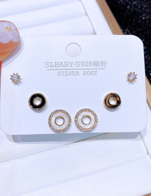 Fashion Gold Copper Diamond Geometric Stud Earrings Set