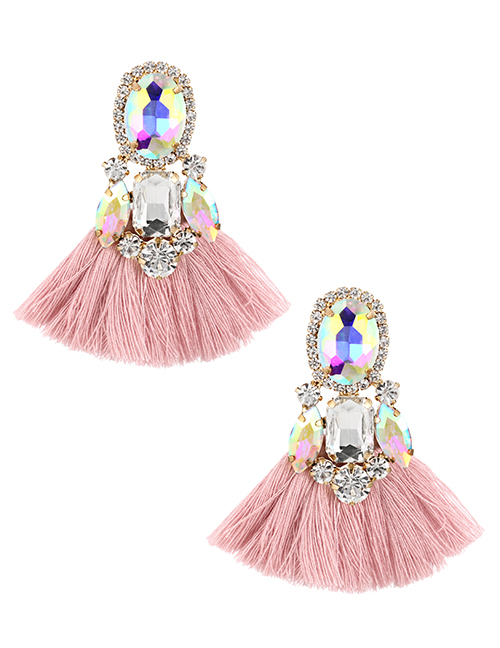Fashion Pink Alloy Diamond Geometric Tassel Stud Earrings
