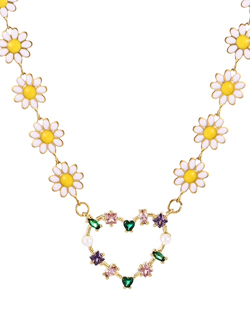 Fashion White Titanium Steel Inlaid Zircon Oil Drop Flower Love Pendant Necklace