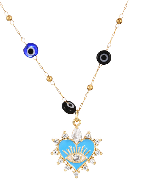Fashion Blue Titanium Steel Inlaid Zircon Oil Eye Love Pendant Necklace