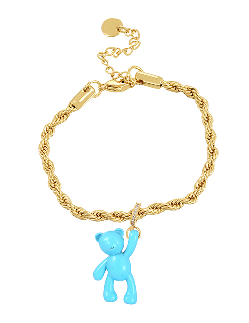 Fashion Light Blue Copper Drop Oil Bear Pendant Twist Bracelet