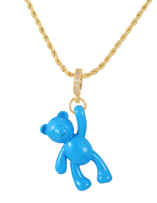 Fashion Blue Copper Drop Oil Bear Pendant Twist Necklace