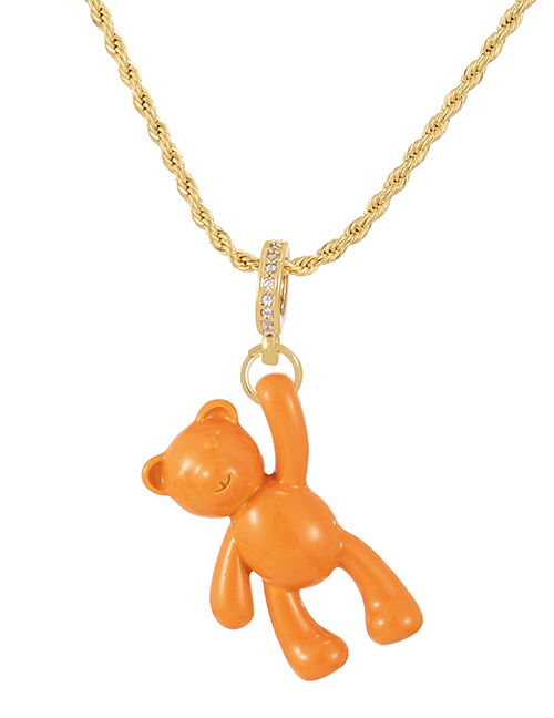 Fashion Orange Copper Drop Oil Bear Pendant Twist Necklace
