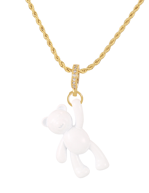 Fashion White Copper Drop Oil Bear Pendant Twist Necklace