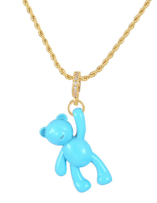 Fashion Light Blue Copper Drop Oil Bear Pendant Twist Necklace