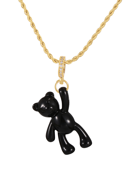 Fashion Black Copper Drop Oil Bear Pendant Twist Necklace