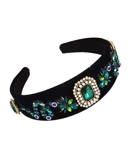 Fashion Green Fabric Alloy Diamond Serpentine Headband (4cm)