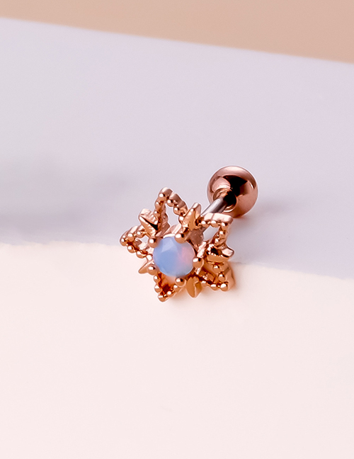 Fashion Rose Gold 4# Titanium Steel Inlaid Zirconium Thin Rod Double-ended Piercing Earrings