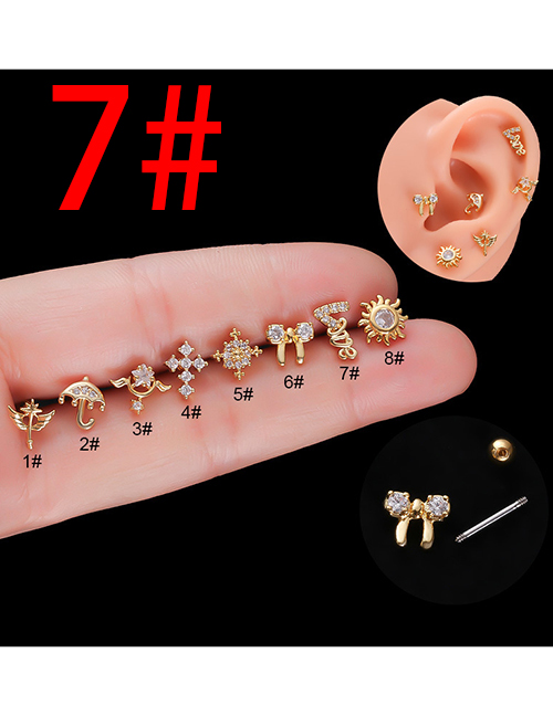 Fashion Gold 7# Stainless Steel Inlaid Zirconium Stem Piercing Stud Earrings