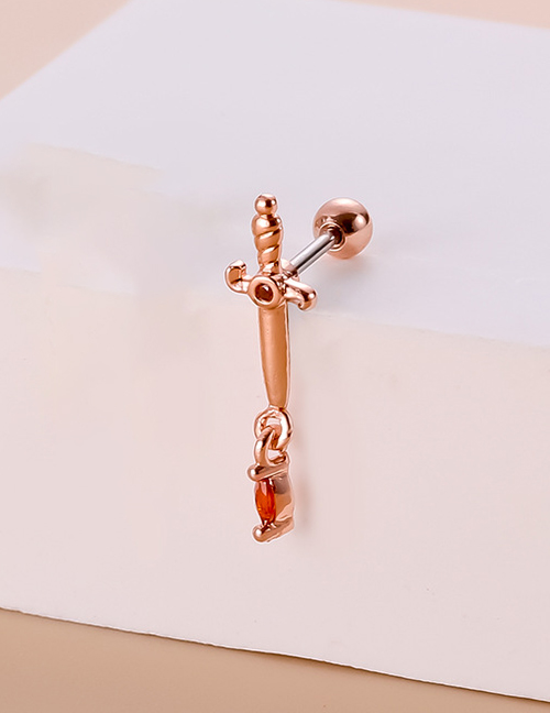 Fashion Rose Gold 8# Stainless Steel Diamond Slim Stem Double Pierced Stud Earrings