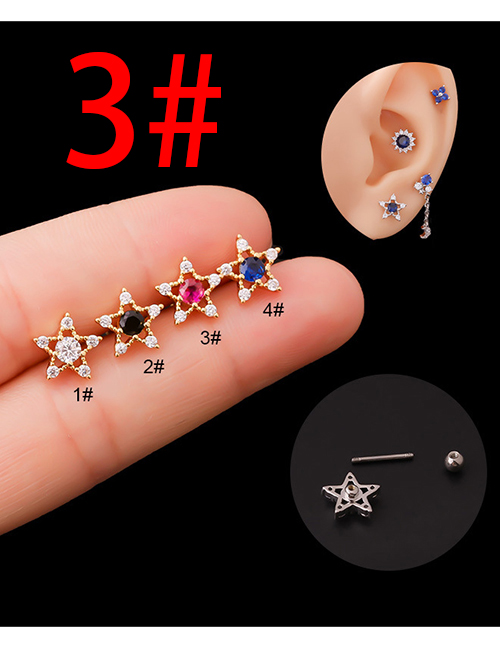 Fashion Gold 3# Titanium Steel Set Zirconium Hollow Pentagram Pierced Stud Earrings