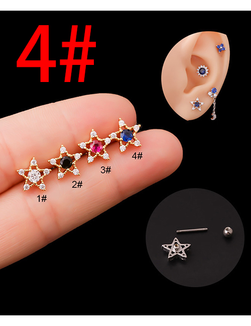 Fashion Gold 4# Titanium Steel Set Zirconium Hollow Pentagram Pierced Stud Earrings
