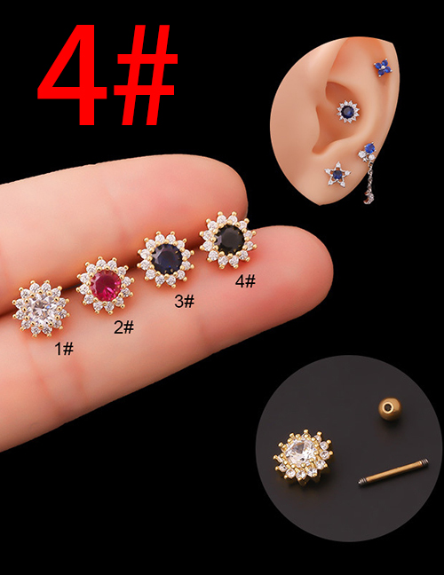 Fashion Gold 4# Titanium Steel Inlaid Zirconium Sunflower Piercing Stud Earrings