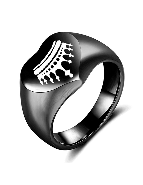 Fashion Black Male Crown Titanium Crown Heart Ring