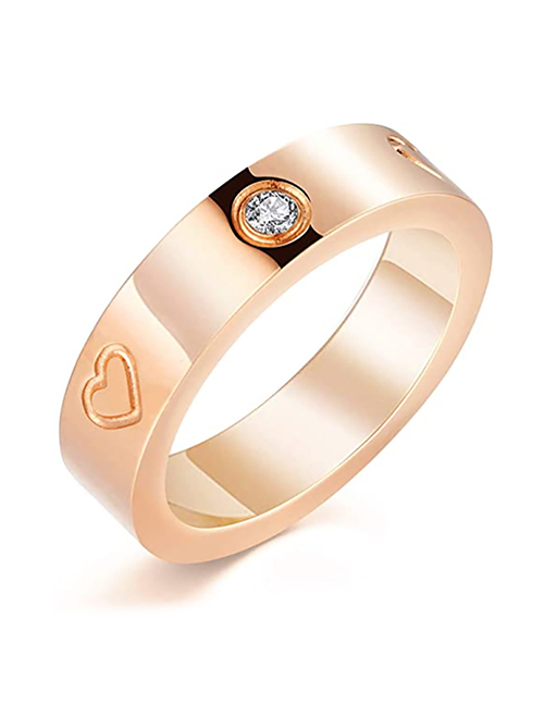 Fashion Love Rose Gold 6mm Titanium Diamond Geometric Round Ring