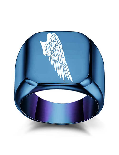 Fashion Blue Stainless Steel Wing Ring