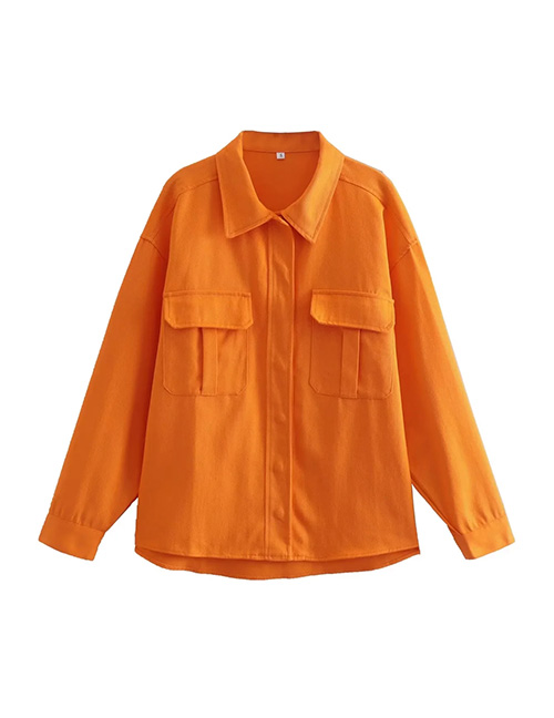 Fashion Orange Woven Lapel Button-down Shirt