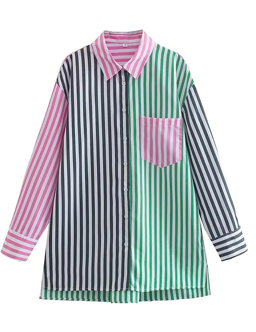 Fashion Color Woven Contrast Striped Button-up Shirt