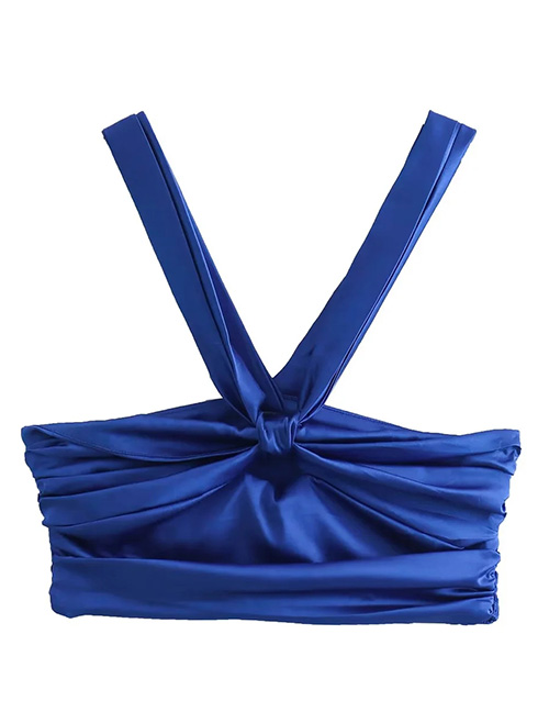 Fashion Blue Woven Cutout Halterneck Bodice