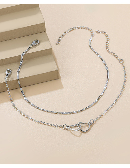 Fashion Silver Alloy Geometric Love Double Chain Necklace