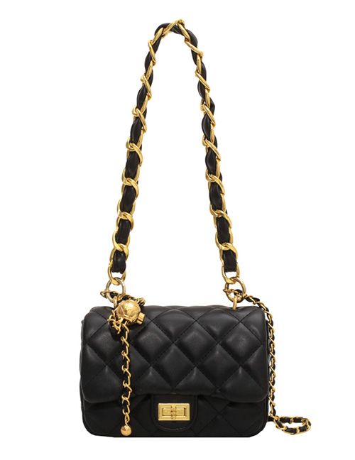 Fashion Small Black Pu Diamond Lock Flap Crossbody Bag