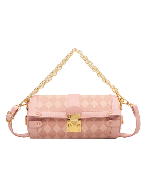 Fashion Pink Pu Diamond Lock Crossbody Bag