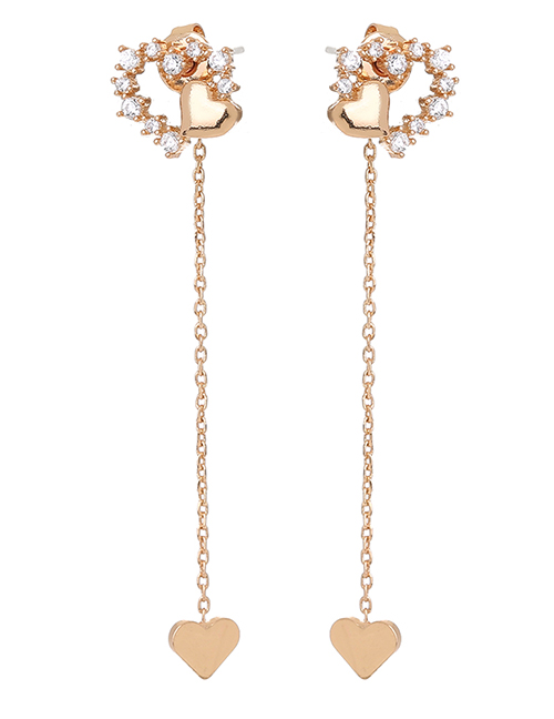 Fashion Gold Bronze Zirconium Geometric Heart Earrings