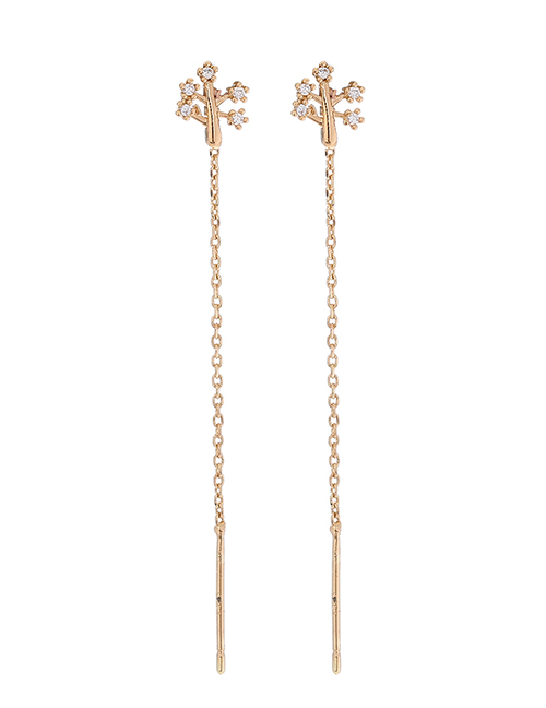 Fashion Gold Bronze Zirconium Geometric Tassel Drop Earrings