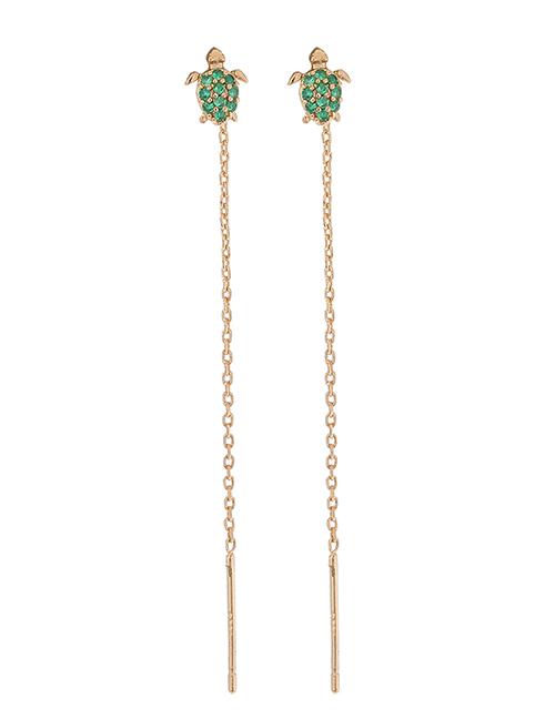 Fashion Gold Bronze Diamond Turtle Tassel Drop Earrings