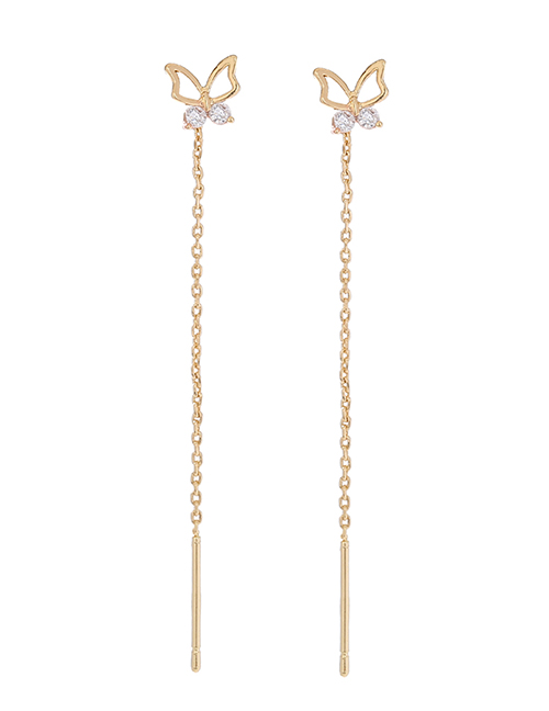 Fashion Gold Bronze Diamond Butterfly Tassel Earrings
