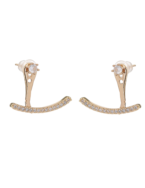 Fashion Gold Copper Inlaid Zirconia Curved Stud Earrings