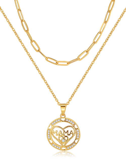 Fashion Gold Bronze Zirconium Mama Heart Multilayer Necklace